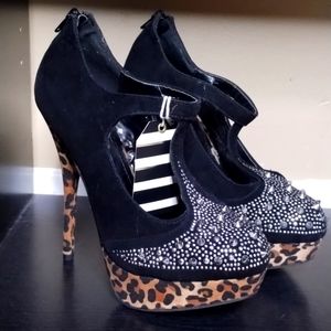 28. Liliana Cheetah Print and Black Spiked Heels
